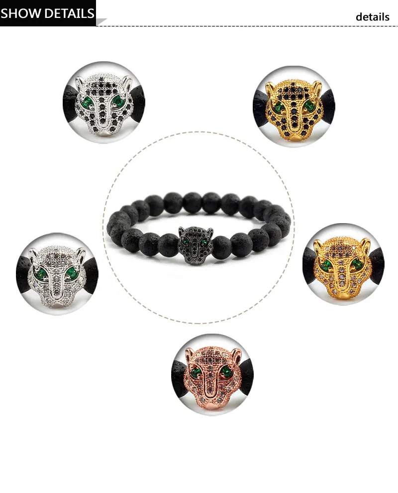 Bracelet de 12 styles pour hommes et femmes, perles d\'équilibre de guérison de lave noire, prière de bouddha Reiki, pierre naturelle, Yoga, tête de léopard
