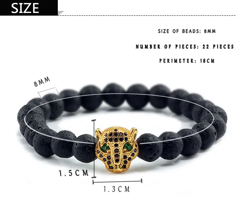 Bracelet de 12 styles pour hommes et femmes, perles d\'équilibre de guérison de lave noire, prière de bouddha Reiki, pierre naturelle, Yoga, tête de léopard