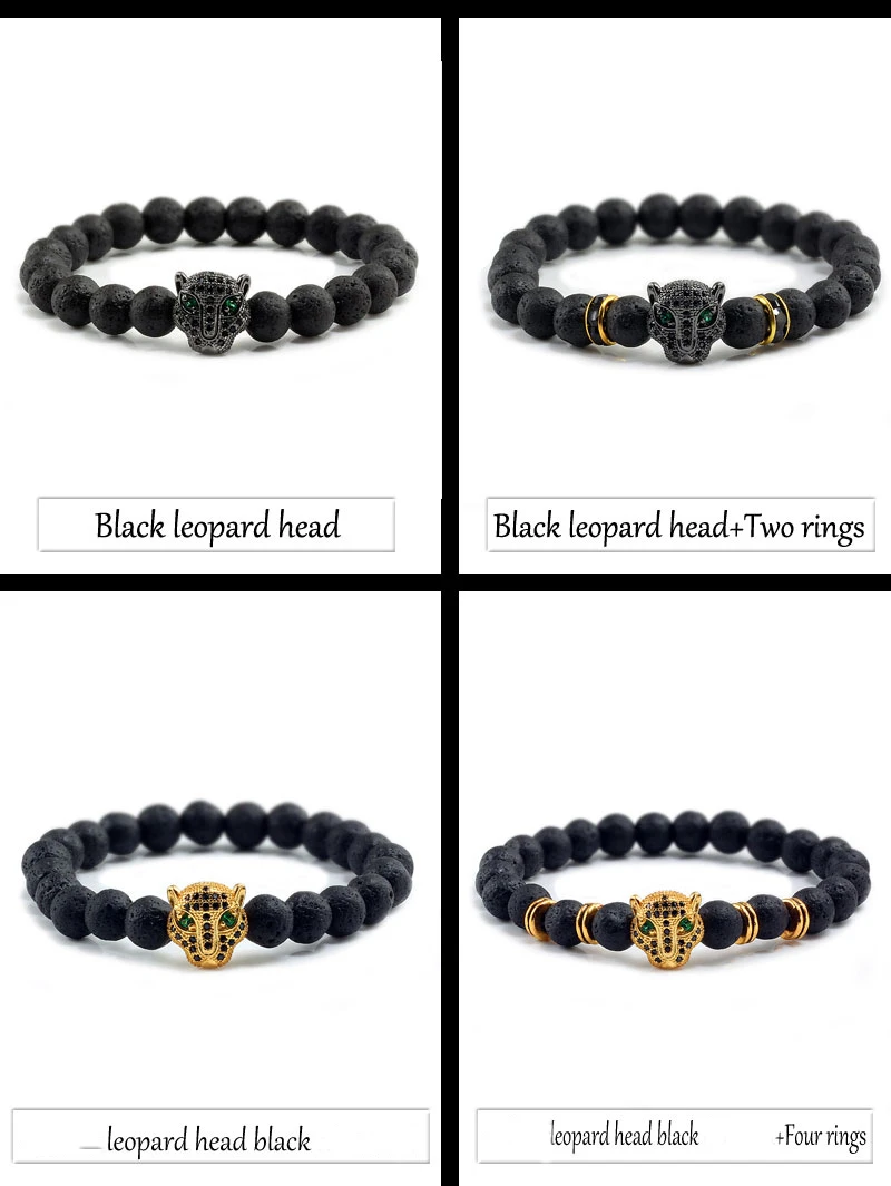 Bracelet de 12 styles pour hommes et femmes, perles d\'équilibre de guérison de lave noire, prière de bouddha Reiki, pierre naturelle, Yoga, tête de léopard