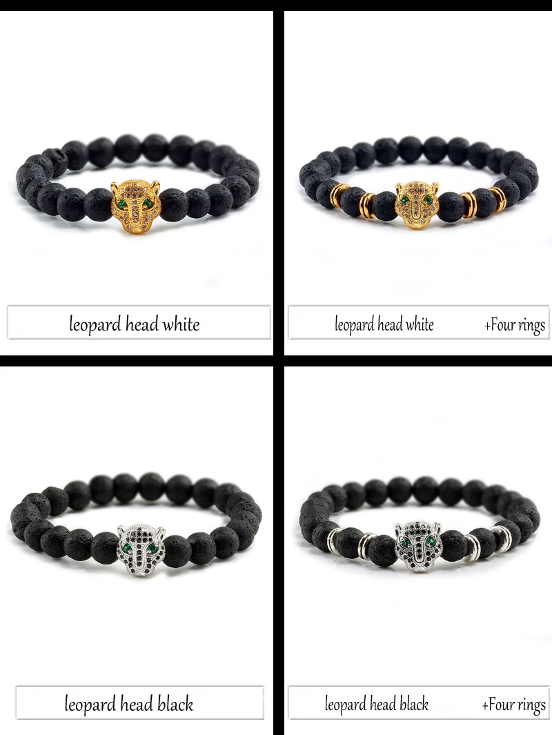 Bracelet de 12 styles pour hommes et femmes, perles d\'équilibre de guérison de lave noire, prière de bouddha Reiki, pierre naturelle, Yoga, tête de léopard