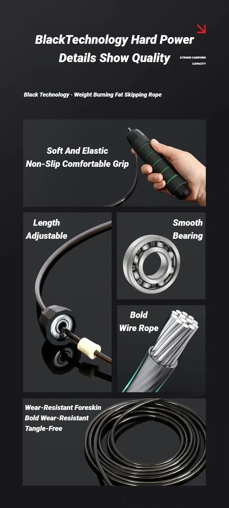 La nouvelle corde à sauter en fil d\'acier, exercice de saut réglable, entraînement physique, équipement de Sport à domicile, sans enchevêtrement