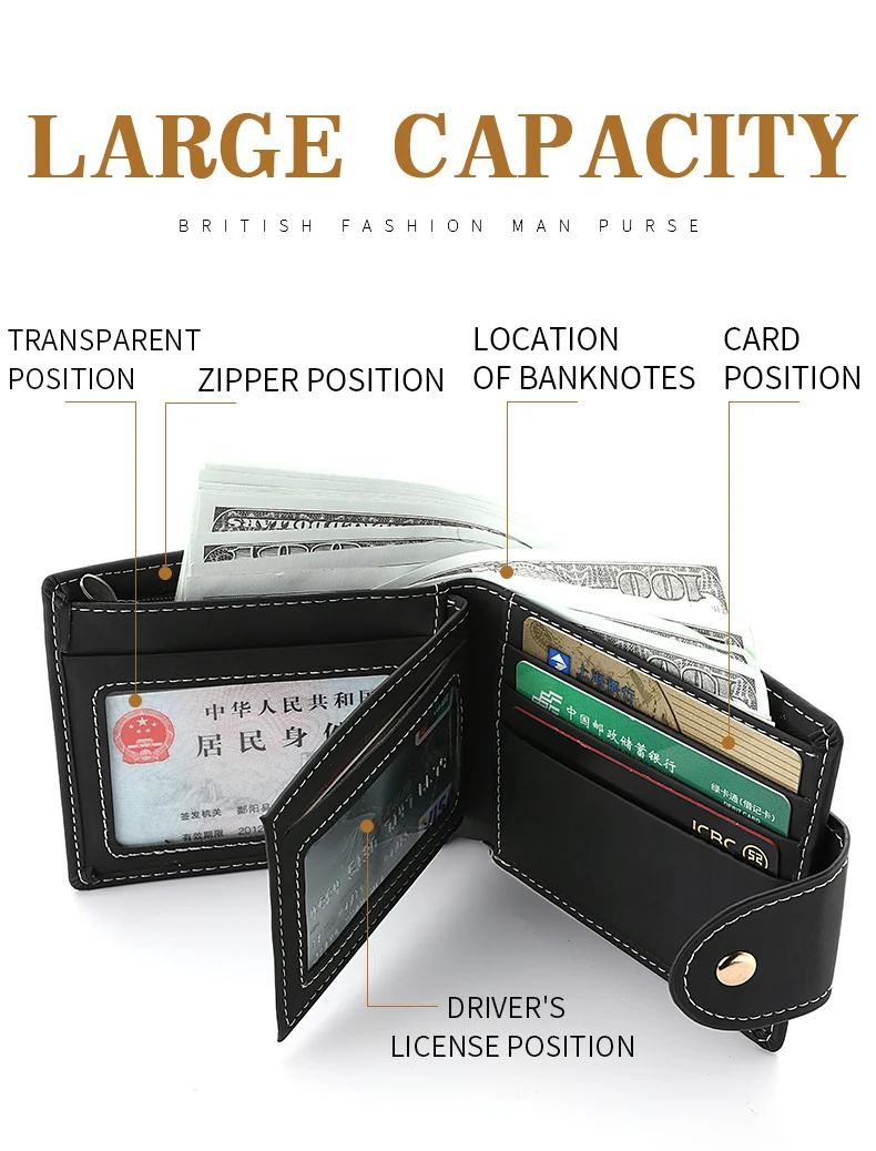 Portefeuille homme court portefeuille jeunesse mode personnalité Pu cuir carte de crédit porte-carte d'identité portefeuille pliant portefeuille