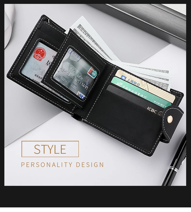 Portefeuille homme court portefeuille jeunesse mode personnalité Pu cuir carte de crédit porte-carte d\'identité portefeuille pliant portefeuille