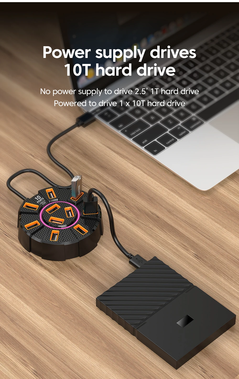 Adaptateur multi-répartiteur Hub USB 2.0, 10 Ports, 5Gbps, haute vitesse, adaptateur d\'alimentation, extenseur Multiple à 7 ports pour PC et ordinateur portable