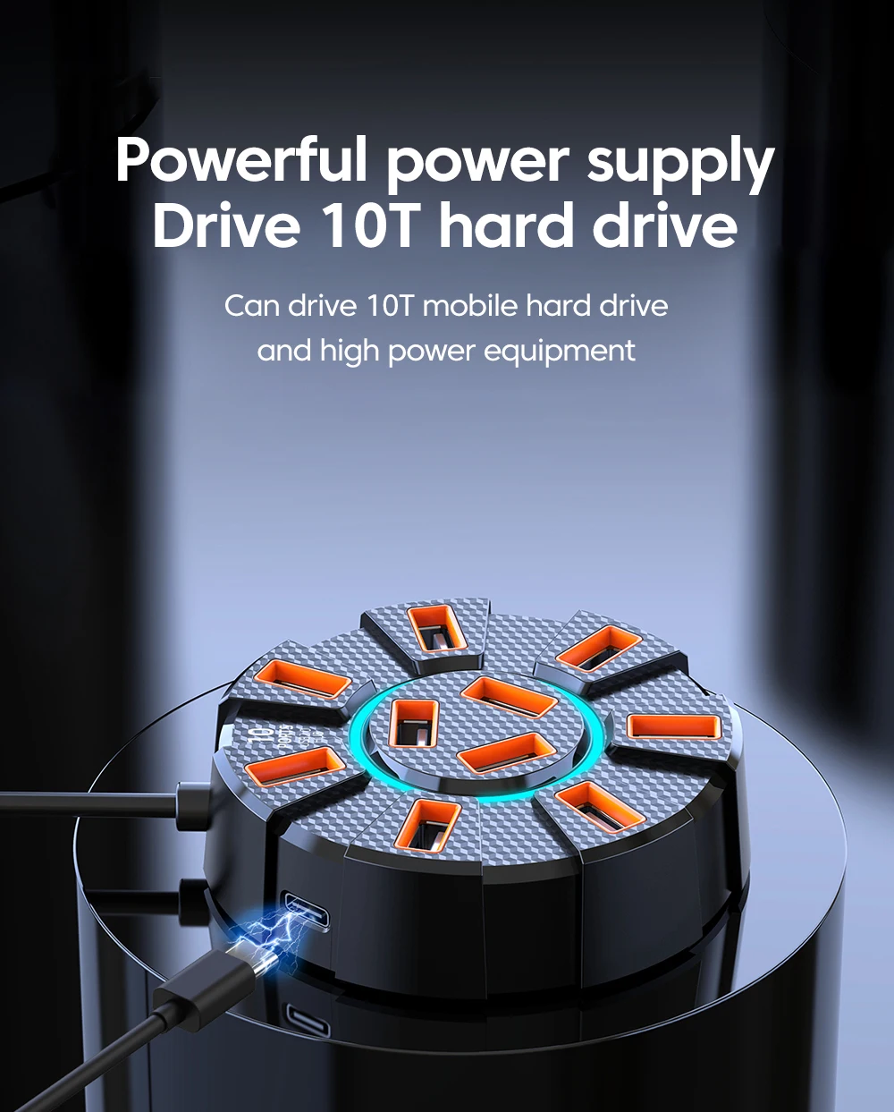 Adaptateur multi-répartiteur Hub USB 2.0, 10 Ports, 5Gbps, haute vitesse, adaptateur d\'alimentation, extenseur Multiple à 7 ports pour PC et ordinateur portable