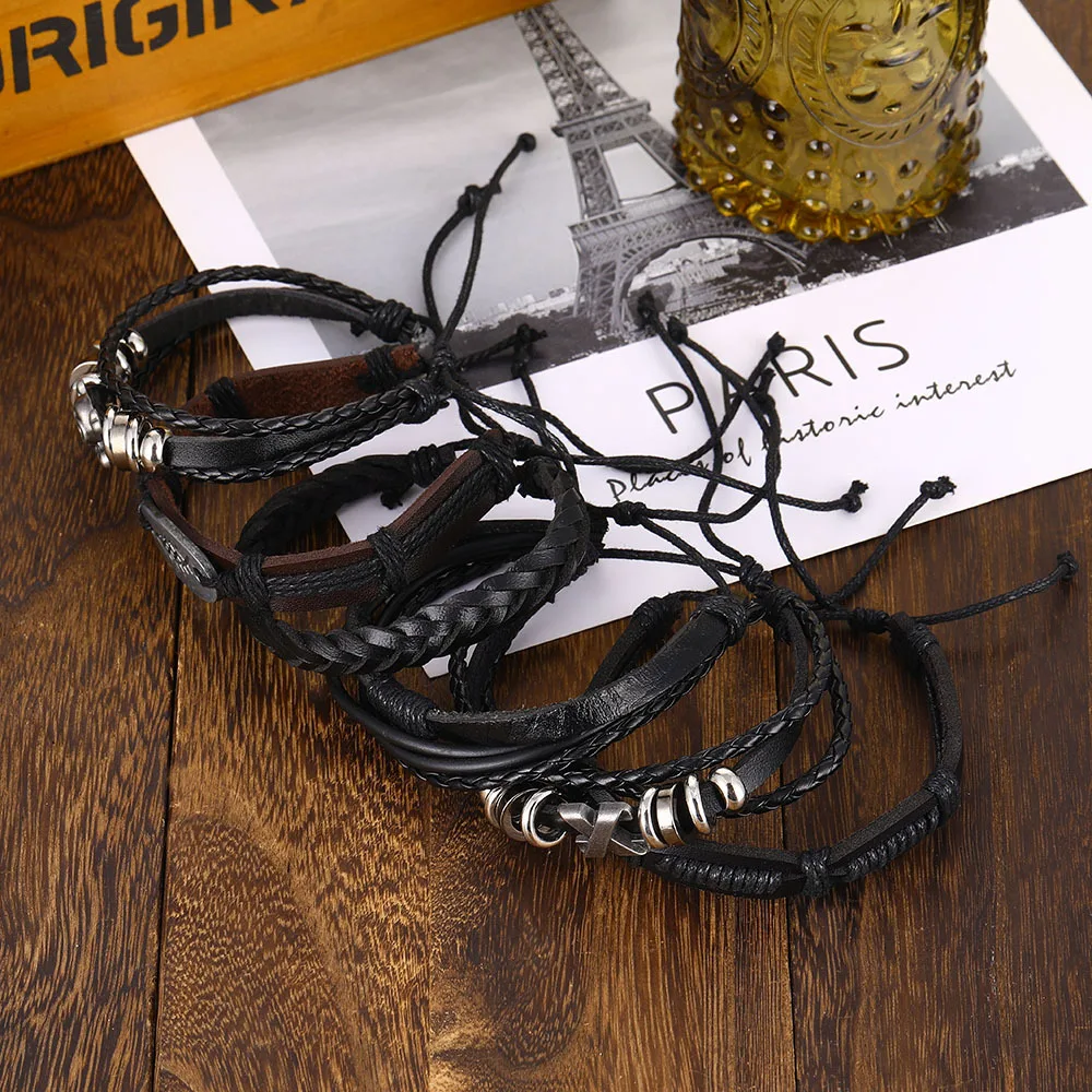 Bracelet Celtique Viking Celte Tête de Mort Simili Cuir Corde Tressée Métal Noir – Image 6
