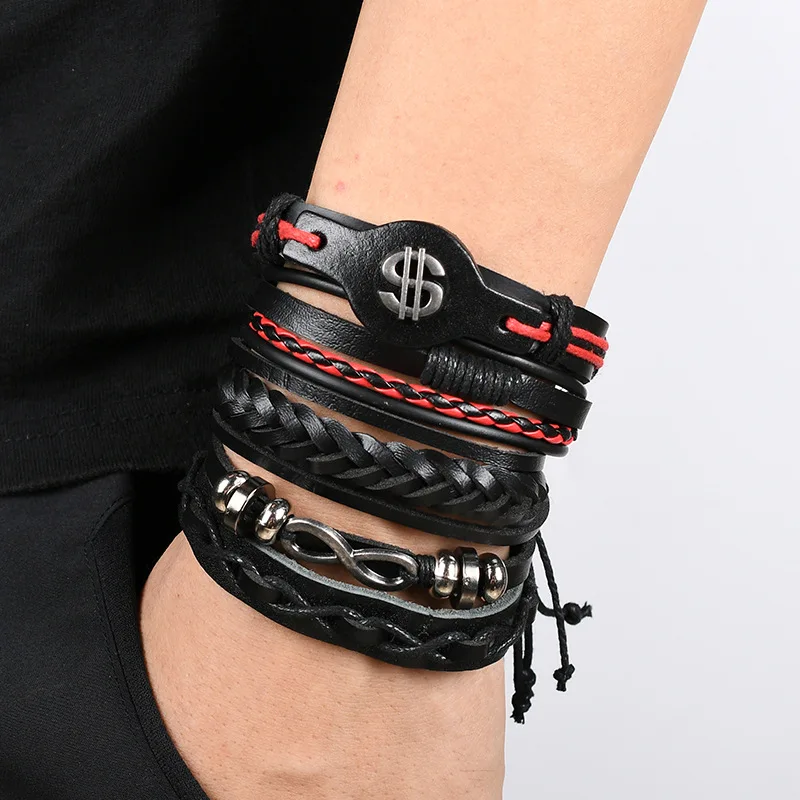 Bracelet Celtique Viking Celte Tête de Mort Simili Cuir Corde Tressée Métal Noir – Image 4