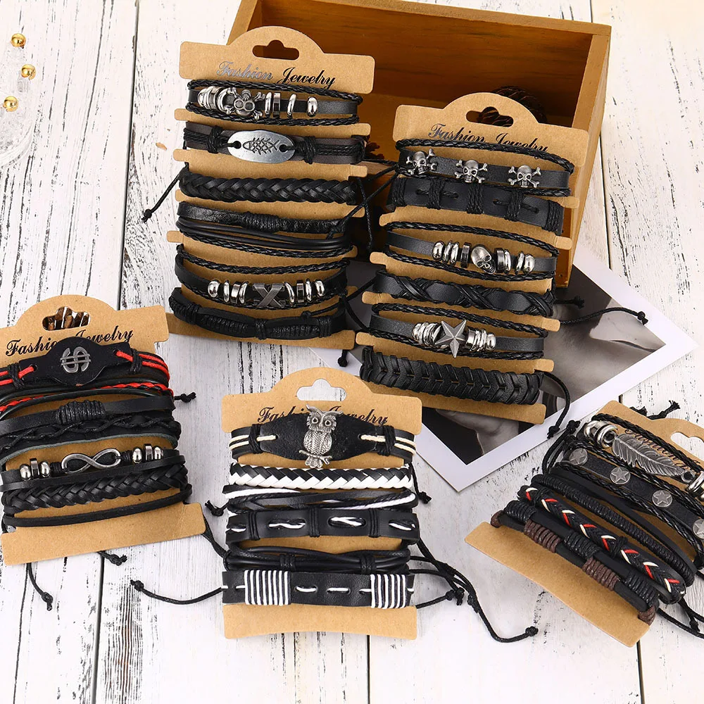 Bracelet Celtique Viking Celte Tête de Mort Simili Cuir Corde Tressée Métal Noir – Image 5