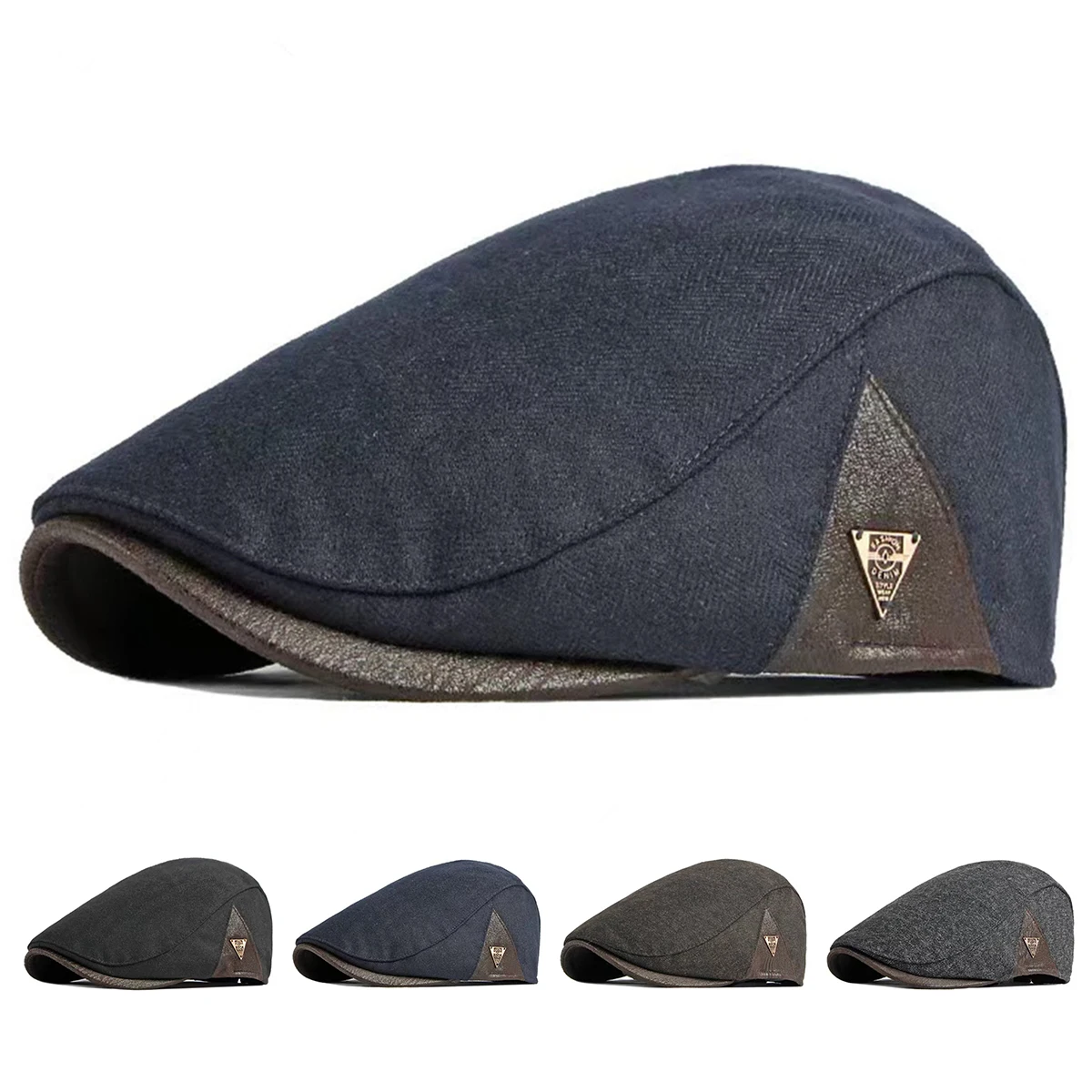 Casquettes de journal avec étiquette triangulaire latérale pour hommes, chapeaux de peintre britannique, casquette plate de printemps et d\'automne, bérets Hip Hop