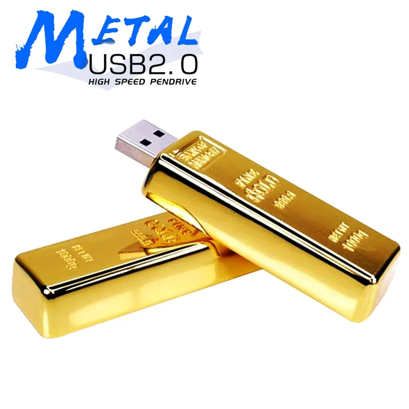 Nouveau métal lingot barre d'or USB2.0 clé USB 128GB nouveauté clé USB 64GB clé mémoire dorée 32GB clé USB 2.0 16GB 8g 4g 128MB