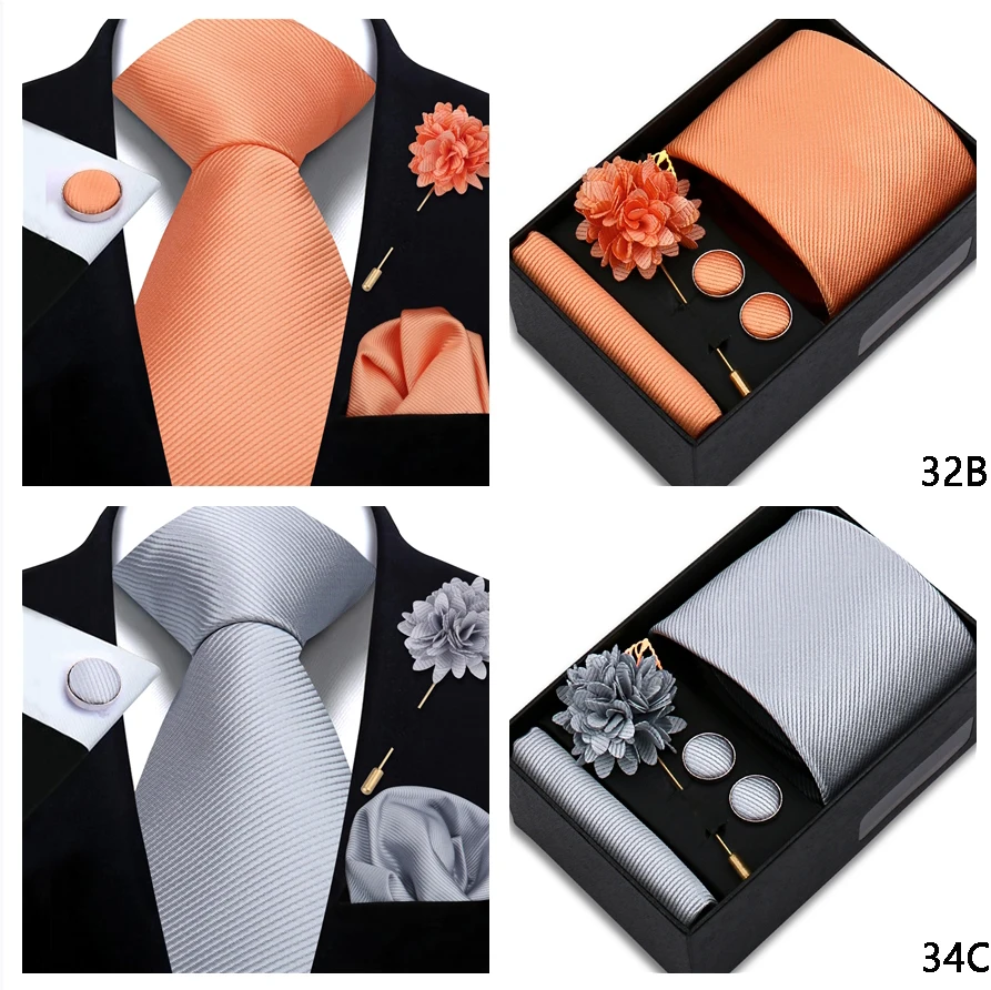 Top qualité couleur unie cravates Hanky boutons de manchette broche ensemble élégant Jacquard cravate pour hommes d\'affaires mariage dans une boîte cadeau Gravatas Top qualité couleur unie cravates Hanky boutons de manchette broche ensemble élégant Jacquard cravate pour hommes d\'affaires mariage dans une boîte cadeau Gravatas