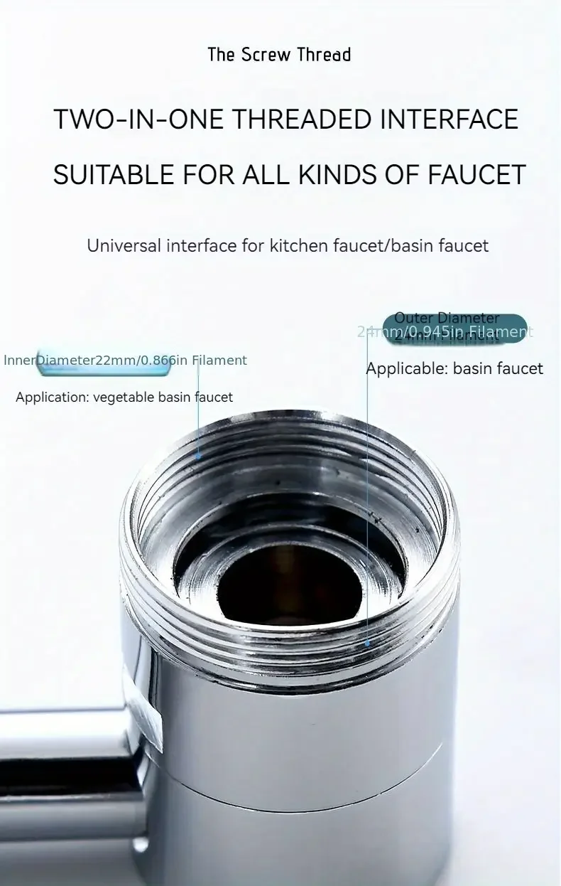 1 pièce 1080 ° Extension de robinet pivotante en acier inoxydable, universel, résistant aux éclaboussures, double Mode de pulvérisation, accessoires d\'évier de salle de bains avec adaptateur