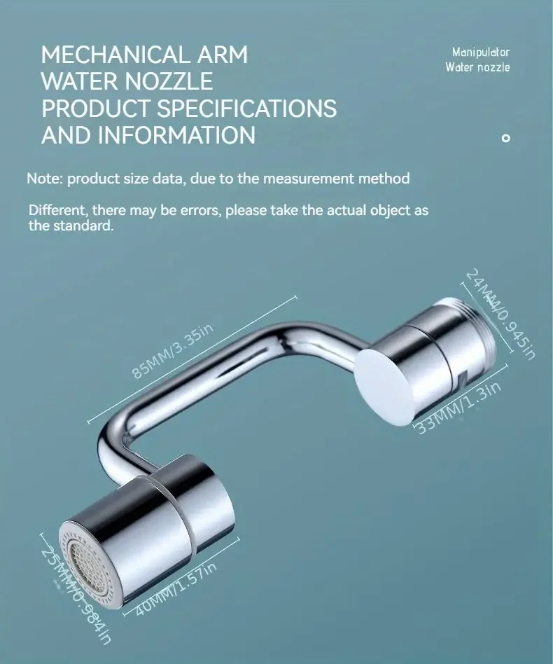 1 pièce 1080 ° Extension de robinet pivotante en acier inoxydable, universel, résistant aux éclaboussures, double Mode de pulvérisation, accessoires d\'évier de salle de bains avec adaptateur