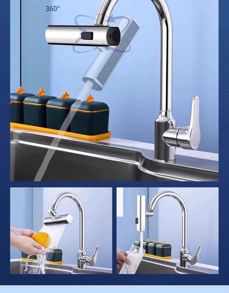 Nouveau Robinet d\'extension pivotant universel à trois modes, cascade de cuisine, buse anti-éclaboussures, évier multifonction