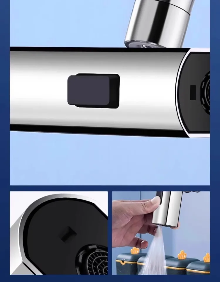 Nouveau Robinet d\'extension pivotant universel à trois modes, cascade de cuisine, buse anti-éclaboussures, évier multifonction