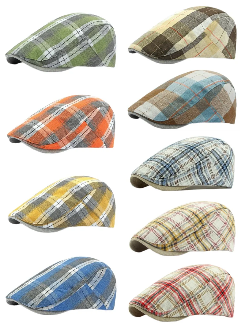 Béret à carreaux Dopamine pour printemps et été, chapeau avant en langue de canard, visière de Style britannique, chapeaux d\'été pour femmes et hommes, chapeaux de soleil, chapeau de papa, cadeau