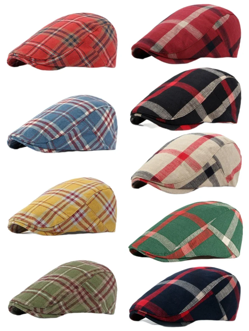 Béret à carreaux Dopamine pour printemps et été, chapeau avant en langue de canard, visière de Style britannique, chapeaux d\'été pour femmes et hommes, chapeaux de soleil, chapeau de papa, cadeau