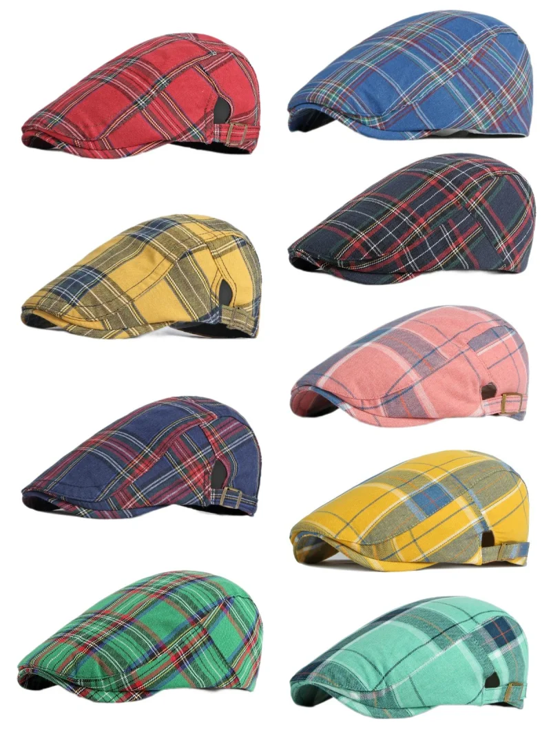Béret à carreaux Dopamine pour printemps et été, chapeau avant en langue de canard, visière de Style britannique, chapeaux d\'été pour femmes et hommes, chapeaux de soleil, chapeau de papa, cadeau