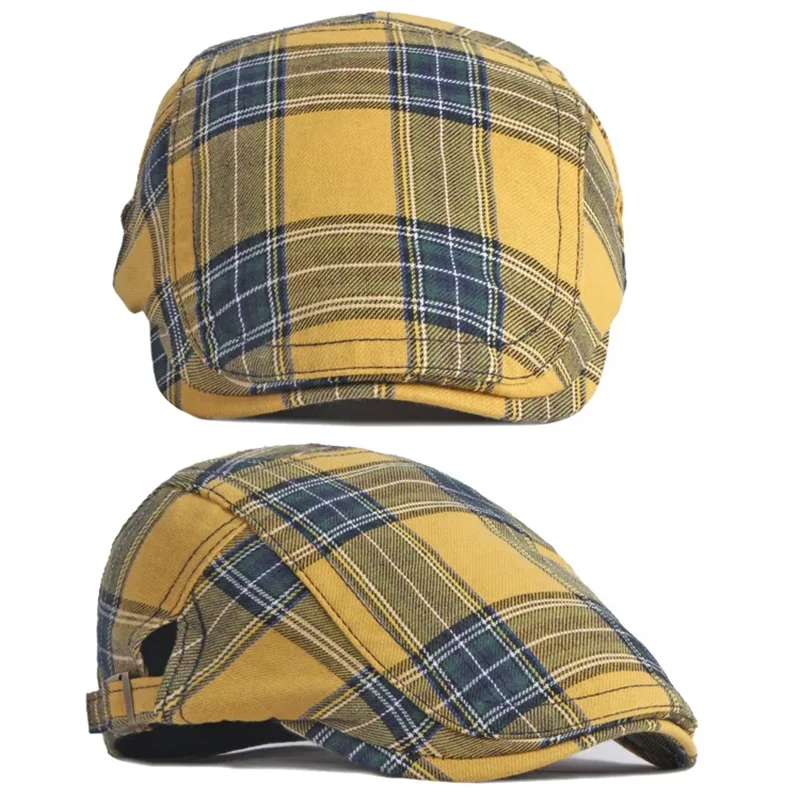 Béret à carreaux Dopamine pour printemps et été, chapeau avant en langue de canard, visière de Style britannique, chapeaux d\'été pour femmes et hommes, chapeaux de soleil, chapeau de papa, cadeau