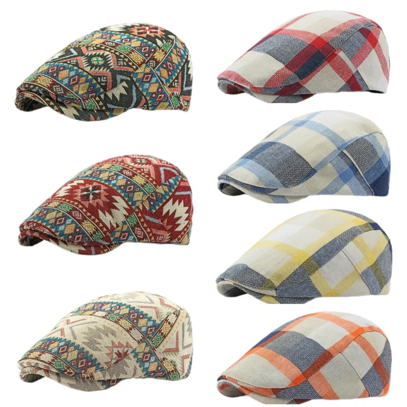 Béret à carreaux Dopamine pour printemps et été, chapeau avant en langue de canard, visière de Style britannique, chapeaux d\'été pour femmes et hommes, chapeaux de soleil, chapeau de papa, cadeau