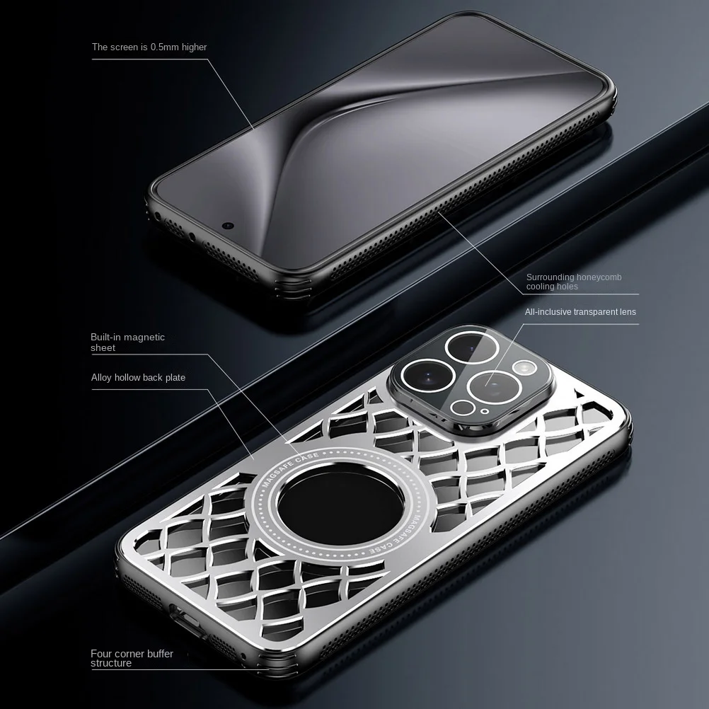 Coque à anneau magnétique en alliage d'aluminium creux, Dissipation thermique, plaque arrière, pour iPhone 16 Pro Max 16 Pro 15 Pro 14 13 12, housse de protection