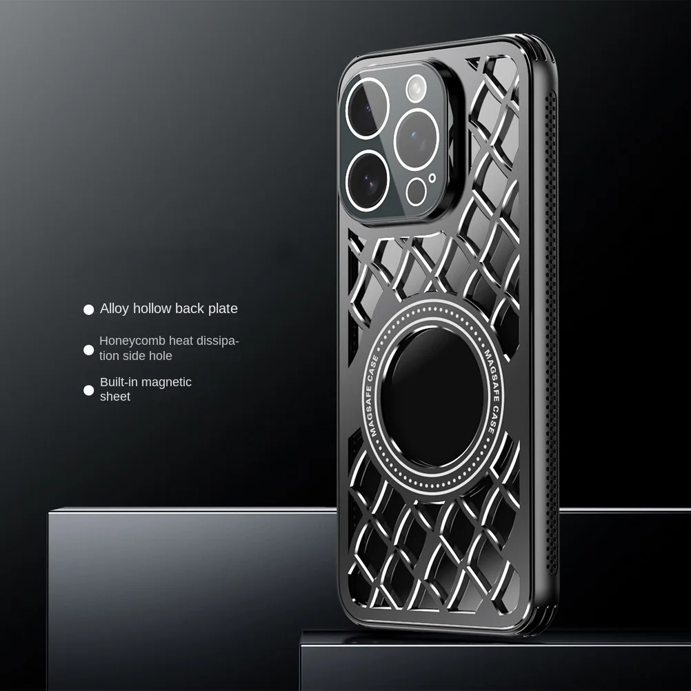 Coque à anneau magnétique en alliage d\'aluminium creux, Dissipation thermique, plaque arrière, pour iPhone 16 Pro Max 16 Pro 15 Pro 14 13 12, housse de protection