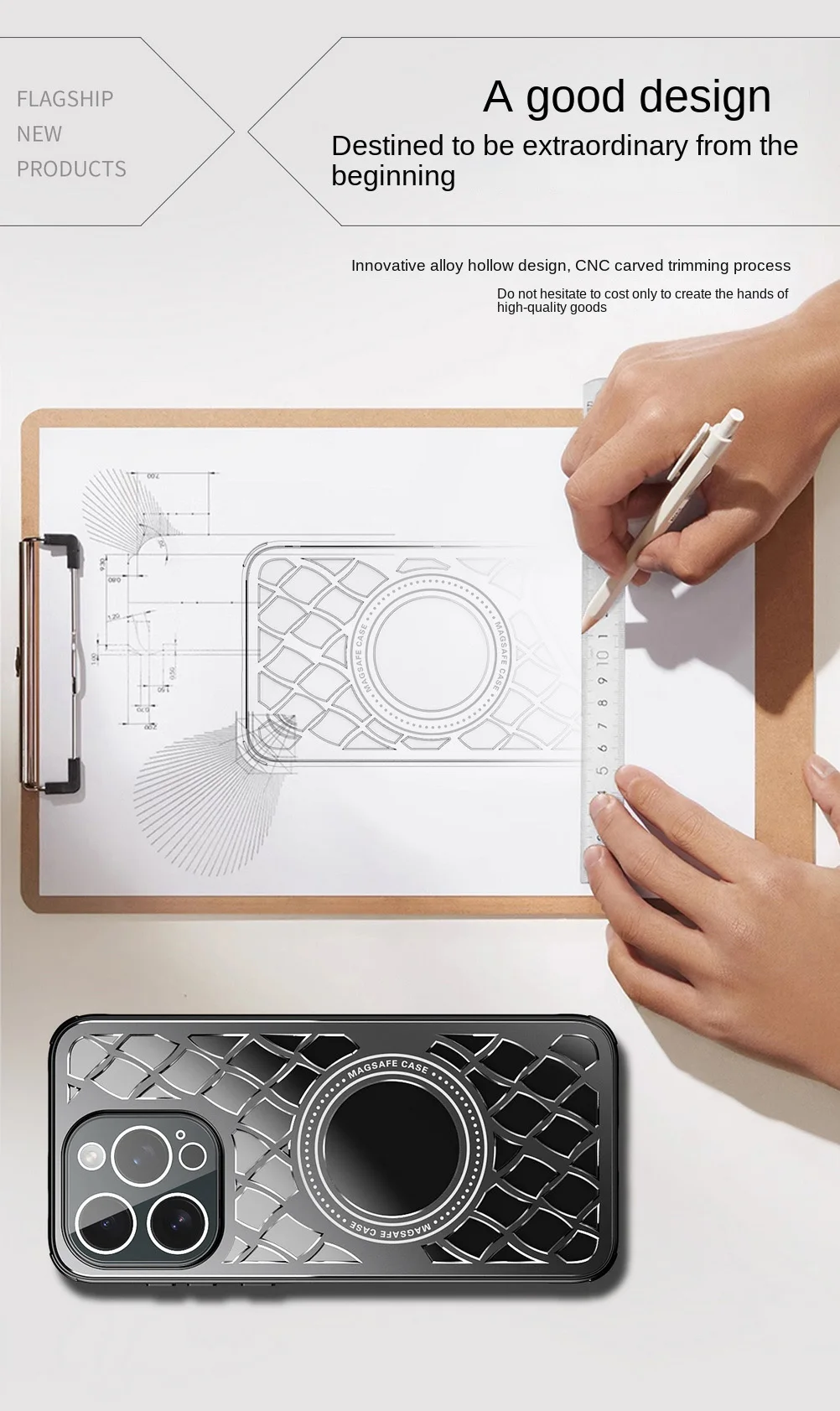 Coque à anneau magnétique en alliage d\'aluminium creux, Dissipation thermique, plaque arrière, pour iPhone 16 Pro Max 16 Pro 15 Pro 14 13 12, housse de protection