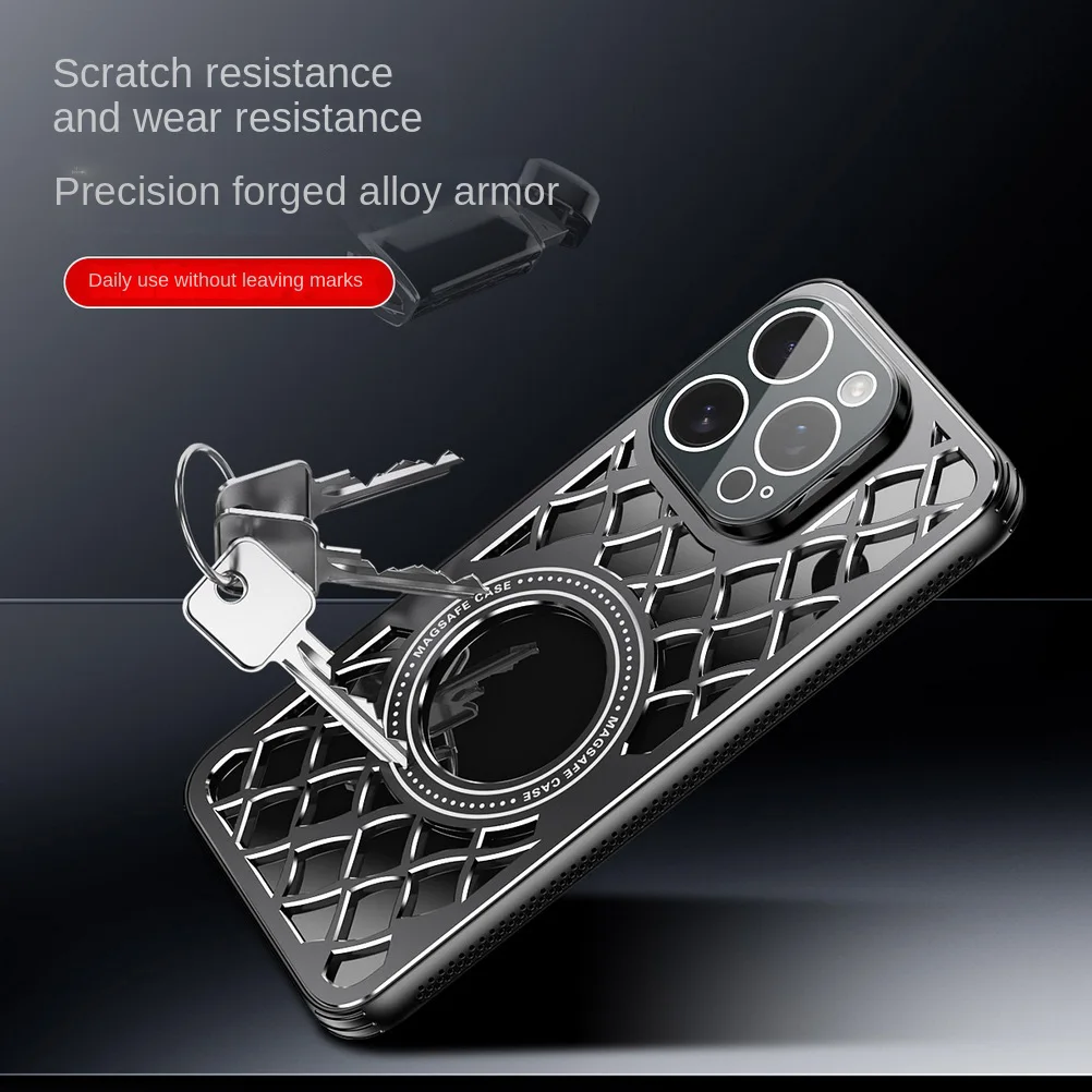 Coque à anneau magnétique en alliage d\'aluminium creux, Dissipation thermique, plaque arrière, pour iPhone 16 Pro Max 16 Pro 15 Pro 14 13 12, housse de protection