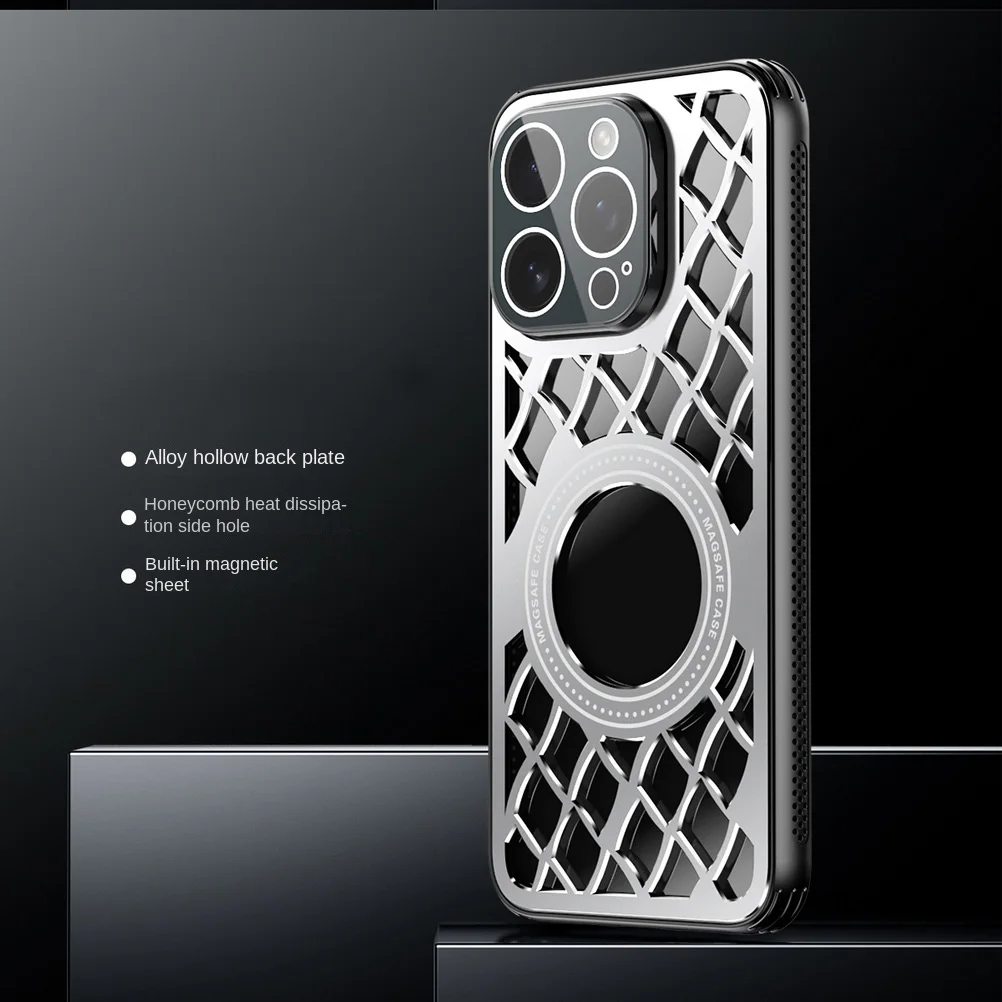 Coque à anneau magnétique en alliage d\'aluminium creux, Dissipation thermique, plaque arrière, pour iPhone 16 Pro Max 16 Pro 15 Pro 14 13 12, housse de protection
