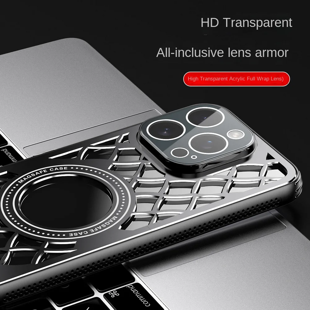 Coque à anneau magnétique en alliage d\'aluminium creux, Dissipation thermique, plaque arrière, pour iPhone 16 Pro Max 16 Pro 15 Pro 14 13 12, housse de protection