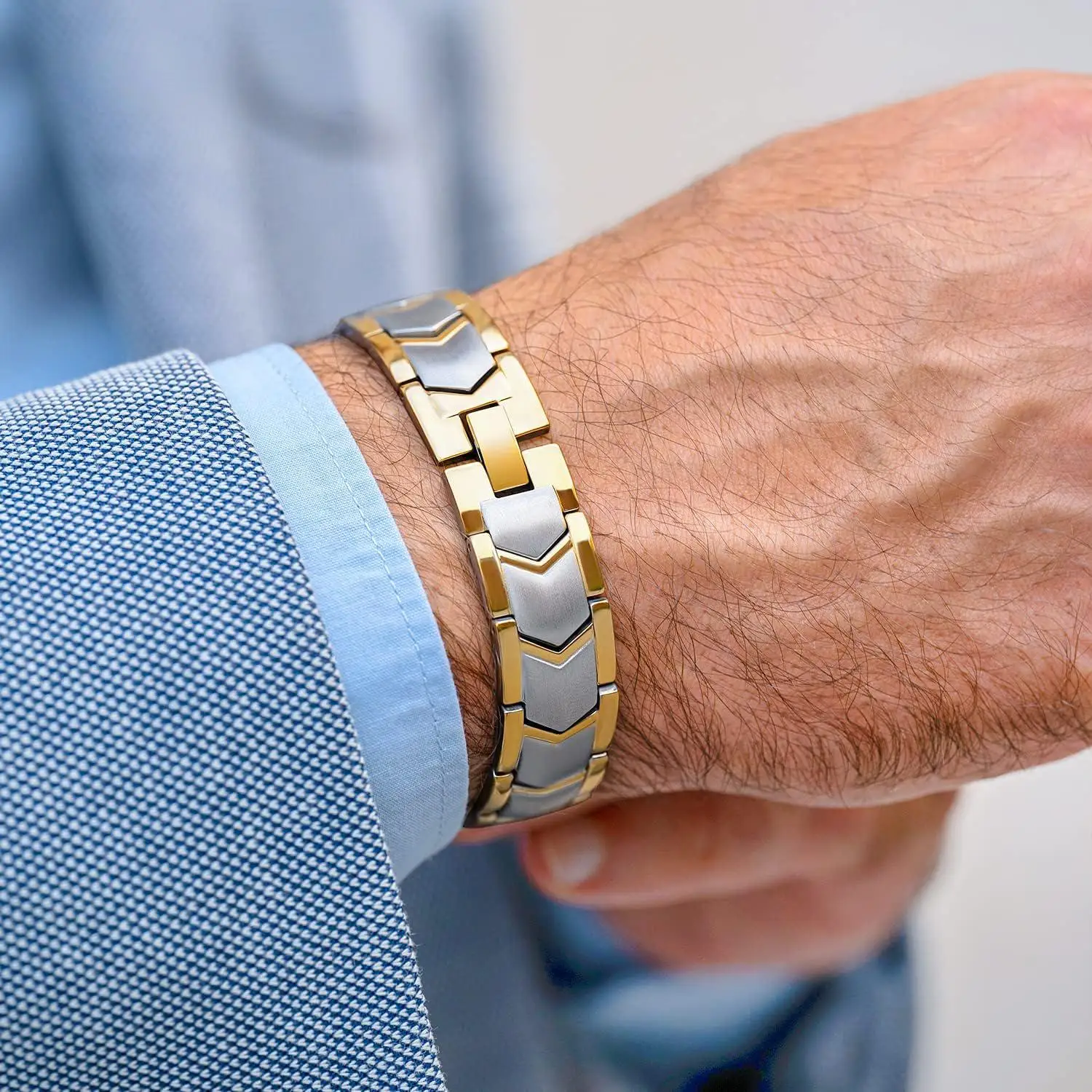 Bracelet Homme Magnétique Energétique Titane + Acier Bien Être Santé Sommeil – Image 4