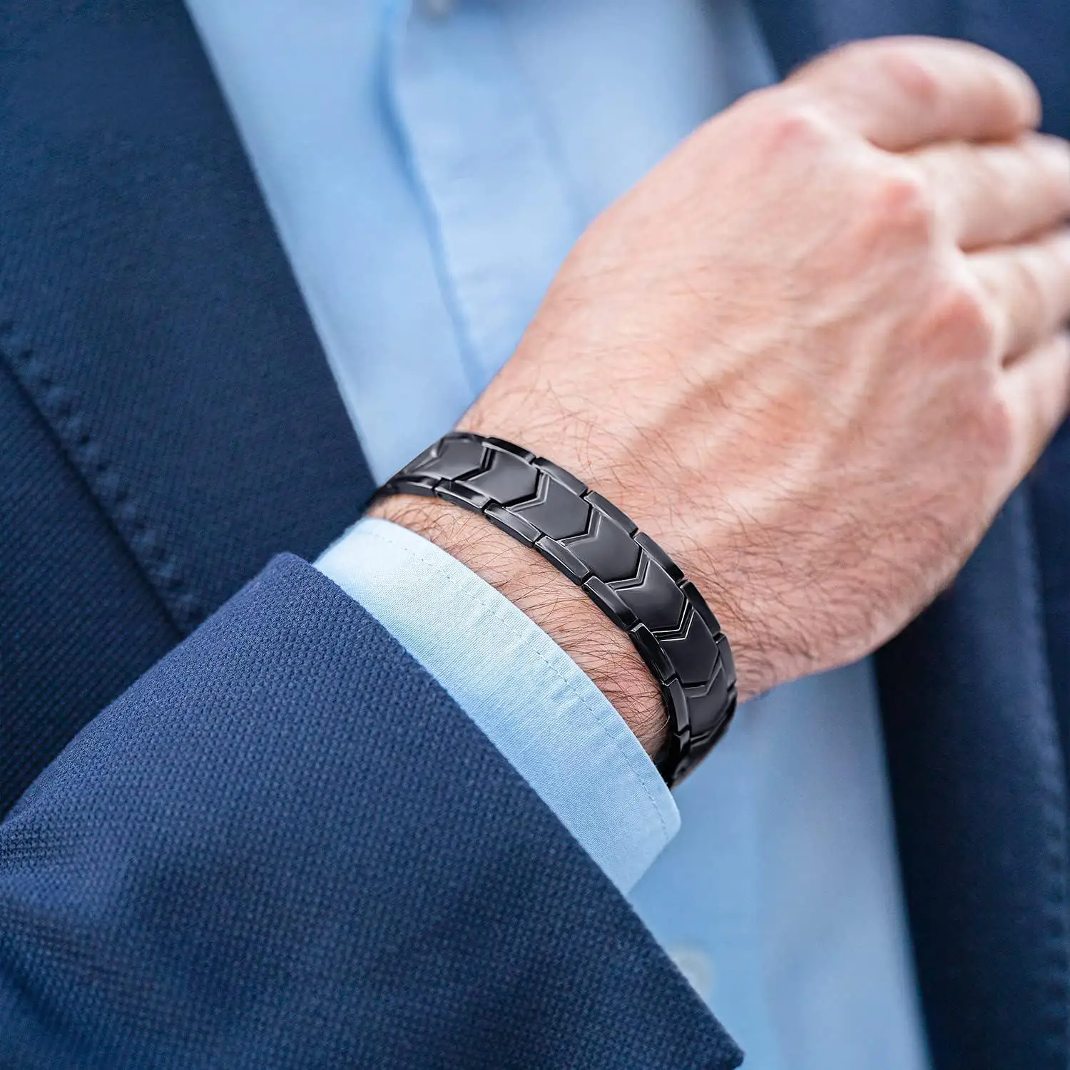 Bracelet Homme Magnétique Energétique Titane + Acier Bien Être Santé Sommeil – Image 8