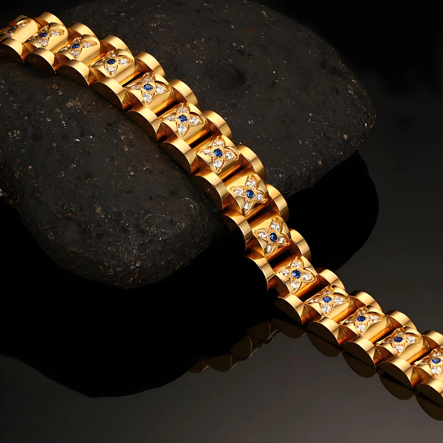 Bracelet Femme Titane Acier Magnétique 3500Gauss Hématite Zircon Bien-Etre Santé – Image 4