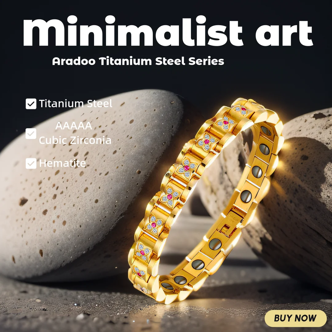 Bracelet Femme Titane Acier Magnétique 3500Gauss Hématite Zircon Bien-Etre Santé – Image 7