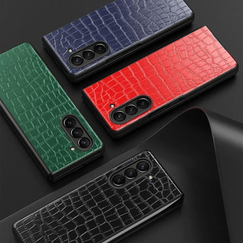 Coque Samsung Galaxy Z Fold 2 3 4 5 6 Cuir PU Imitation Crocodile Alligator Luxe
