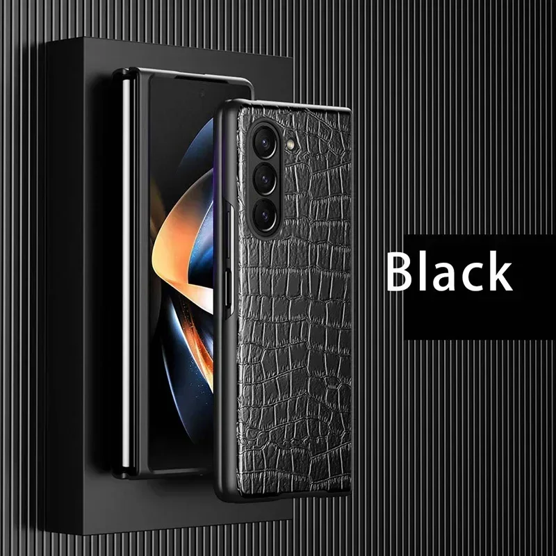 Coque Samsung Galaxy Z Fold 2 3 4 5 6 Cuir PU Imitation Crocodile Alligator Luxe