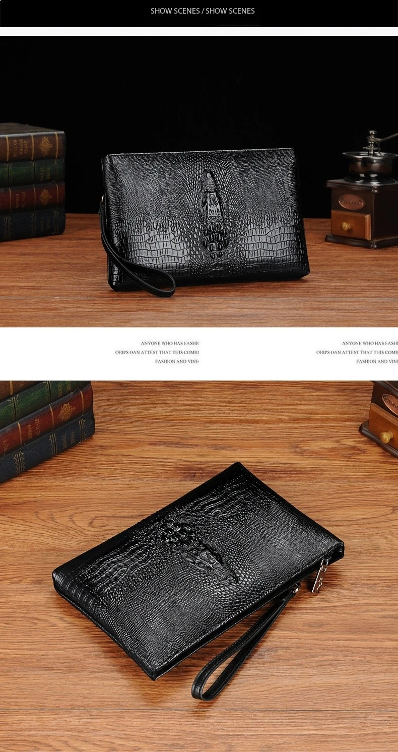 Marque de luxe hommes pochette mode Long portefeuille hommes en cuir Double fermeture éclair sac à main d\'affaires noir marron décontracté mâle pratique sac d\'argent