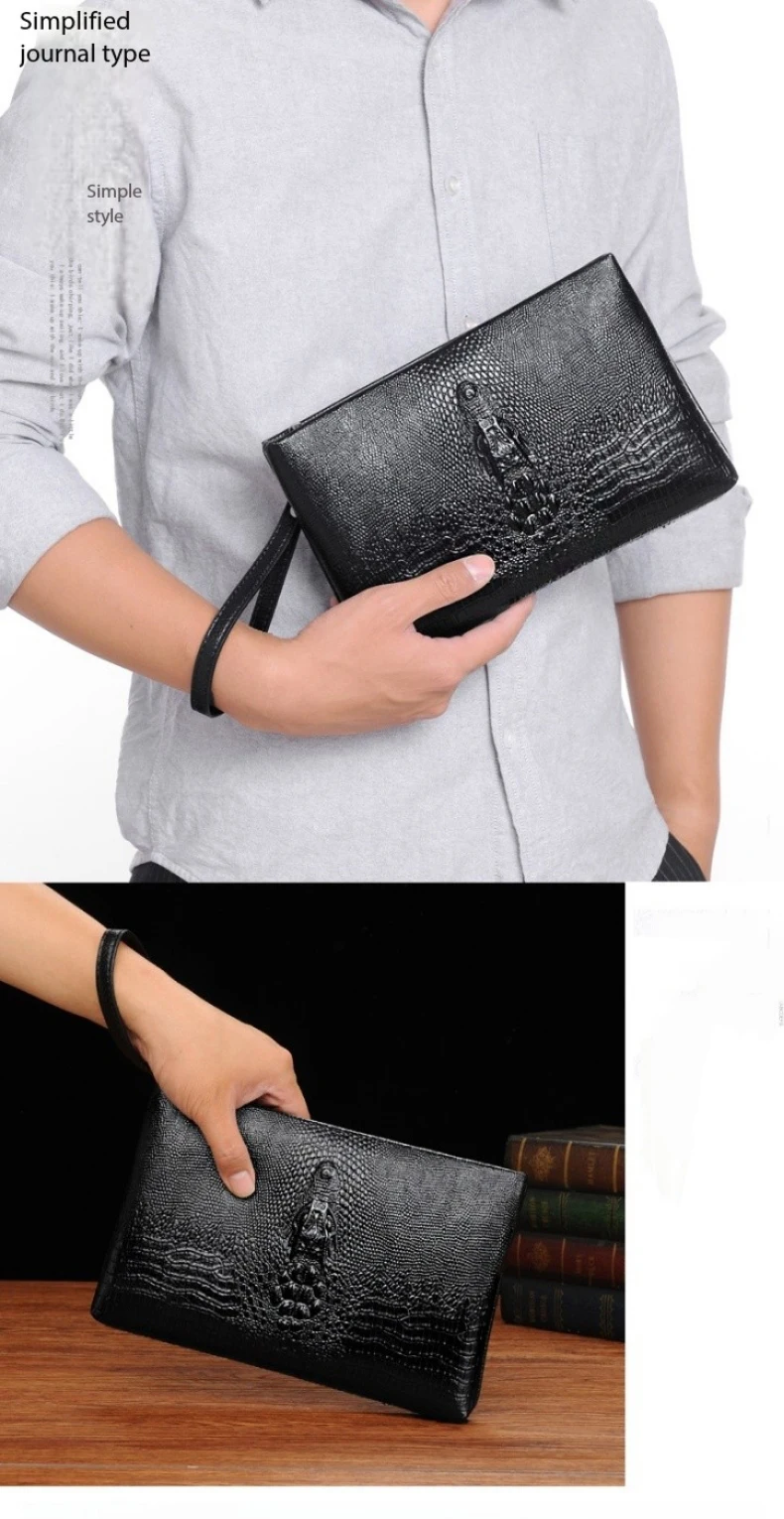 Marque de luxe hommes pochette mode Long portefeuille hommes en cuir Double fermeture éclair sac à main d\'affaires noir marron décontracté mâle pratique sac d\'argent