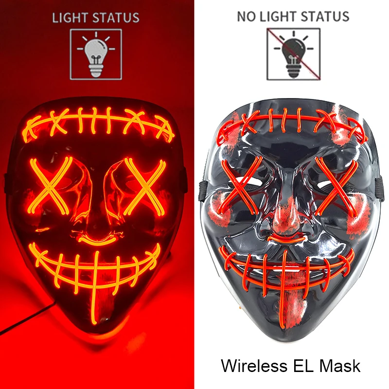 Masque de Purge LED néon sans fil, brille dans la nuit, masque d\'horreur Cosplay, masques de fête d\'halloween, déguisement amusant et brillant
