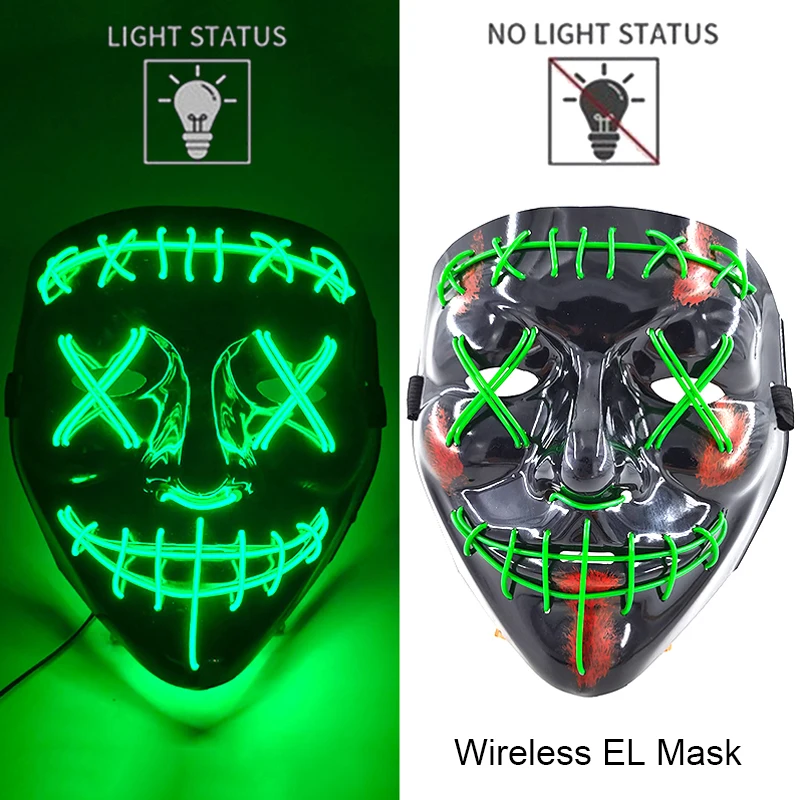 Masque de Purge LED néon sans fil, brille dans la nuit, masque d\'horreur Cosplay, masques de fête d\'halloween, déguisement amusant et brillant