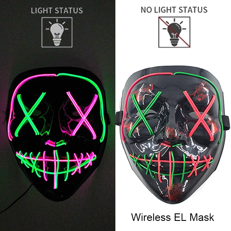 Masque de Purge LED néon sans fil, brille dans la nuit, masque d\'horreur Cosplay, masques de fête d\'halloween, déguisement amusant et brillant