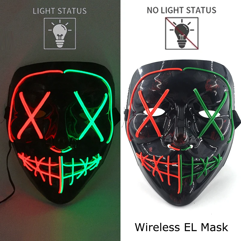 Masque de Purge LED néon sans fil, brille dans la nuit, masque d\'horreur Cosplay, masques de fête d\'halloween, déguisement amusant et brillant
