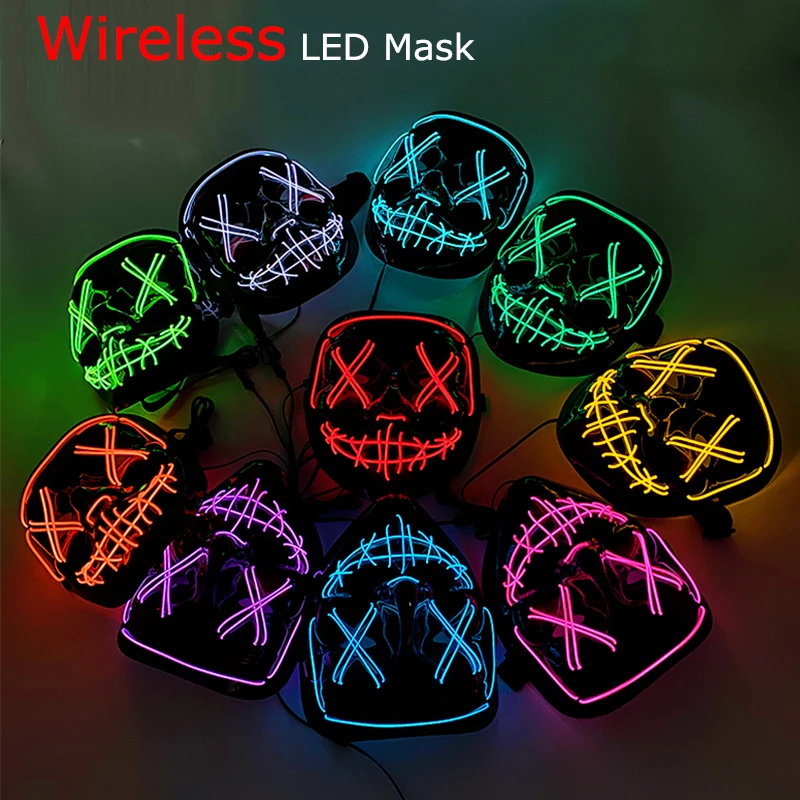 Masque de Purge LED néon sans fil, brille dans la nuit, masque d\'horreur Cosplay, masques de fête d\'halloween, déguisement amusant et brillant