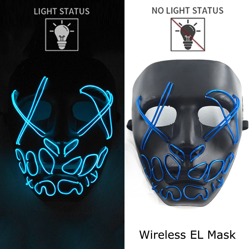 Masque de Purge LED néon sans fil, brille dans la nuit, masque d\'horreur Cosplay, masques de fête d\'halloween, déguisement amusant et brillant