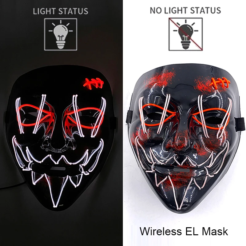 Masque de Purge LED néon sans fil, brille dans la nuit, masque d\'horreur Cosplay, masques de fête d\'halloween, déguisement amusant et brillant