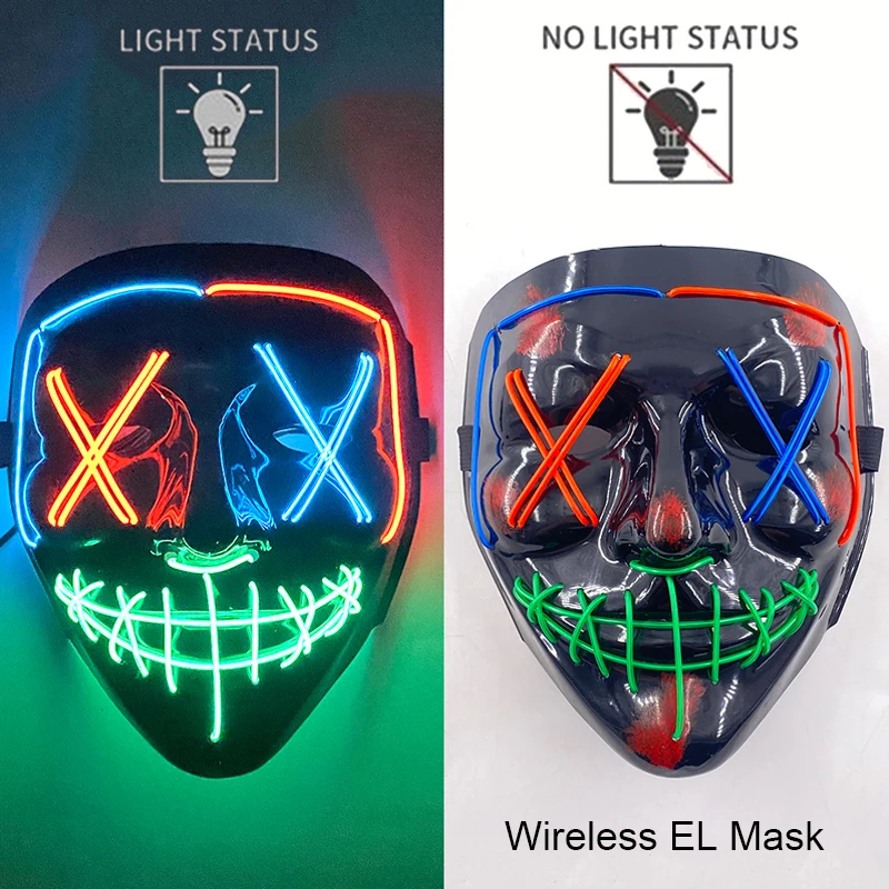 Masque de Purge LED néon sans fil, brille dans la nuit, masque d\'horreur Cosplay, masques de fête d\'halloween, déguisement amusant et brillant