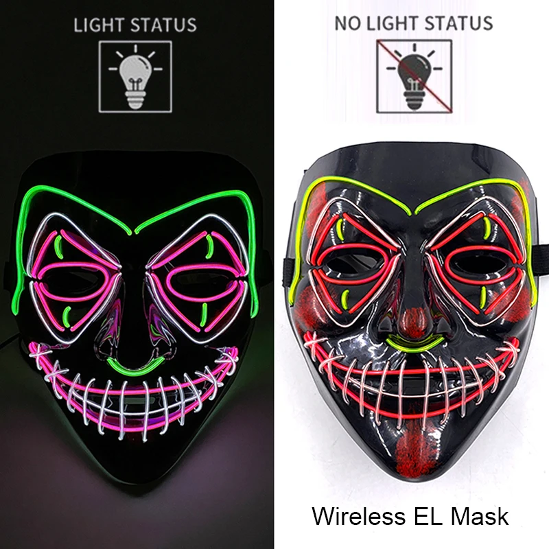 Masque de Purge LED néon sans fil, brille dans la nuit, masque d\'horreur Cosplay, masques de fête d\'halloween, déguisement amusant et brillant