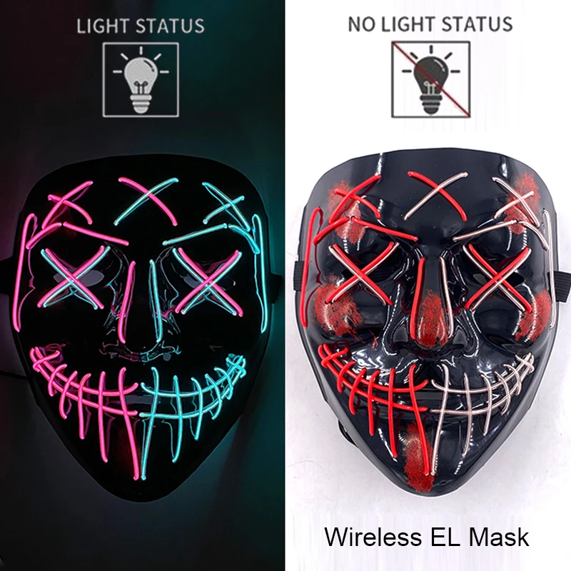 Masque de Purge LED néon sans fil, brille dans la nuit, masque d\'horreur Cosplay, masques de fête d\'halloween, déguisement amusant et brillant