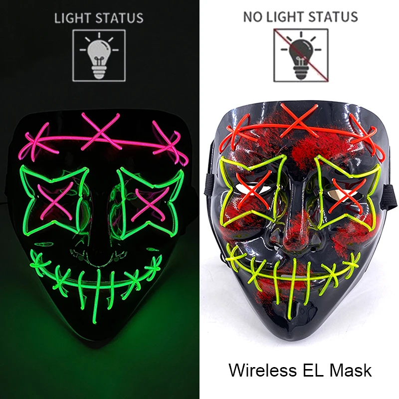 Masque de Purge LED néon sans fil, brille dans la nuit, masque d\'horreur Cosplay, masques de fête d\'halloween, déguisement amusant et brillant