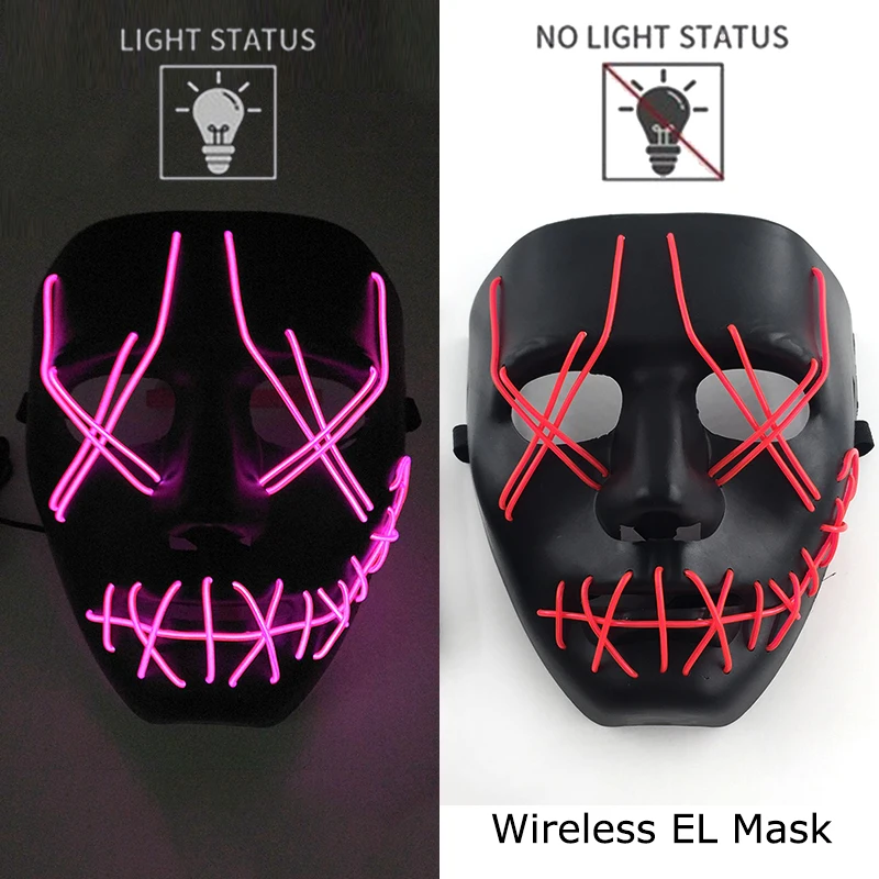 Masque de Purge LED néon sans fil, brille dans la nuit, masque d\'horreur Cosplay, masques de fête d\'halloween, déguisement amusant et brillant